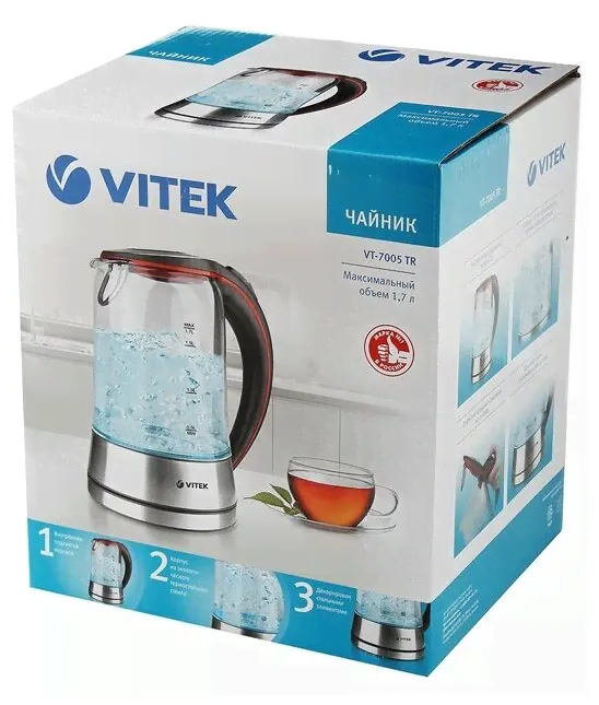 Vitek Чайник Vitek VT-7005 (tr) черный/стекло . электрочайник-1