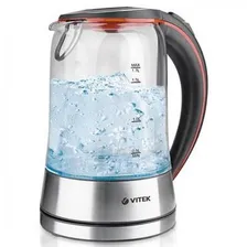 VITEK VT-7005 (TR) Чайник электрический, Мощность: 2200Вт, Объем: 1,7л, (Бесцветное стекло) [1/6]