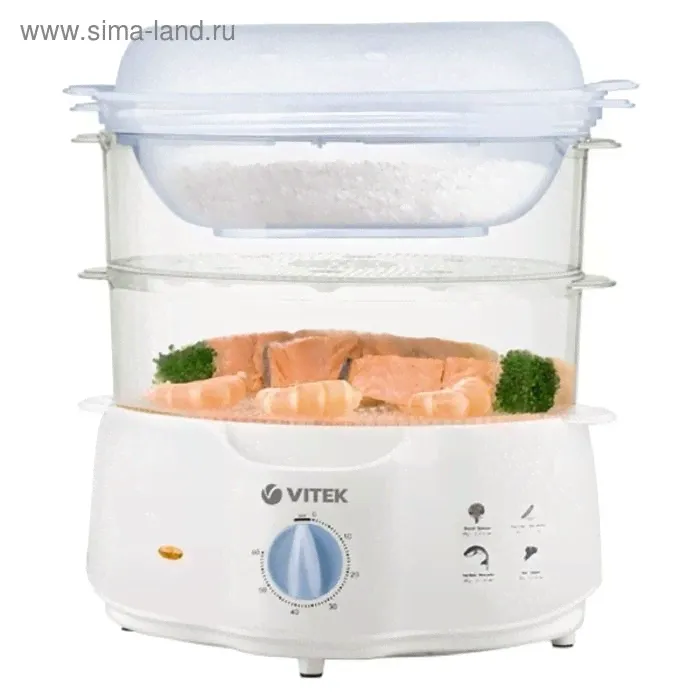 Пароварка Vitek VT 1555 W, электрическая, 900 Вт, 5 л, 2 яруса
