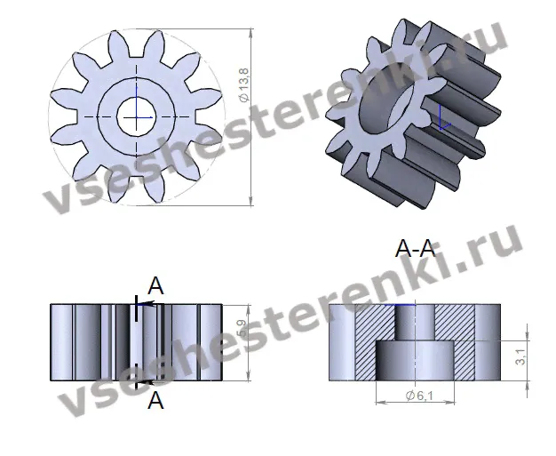 Шестерёнки редуктора блендера Vitek vt-1468